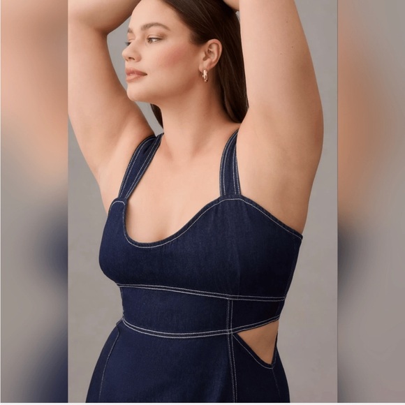 Anthropologie 2X Aureta Studio Corset Denim Cutout Plus Dress NWT - Picture 3 of 13